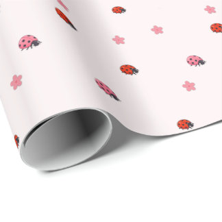 Papier Cadeau Pink Ladybug Garden Pattern Wrapping Paper