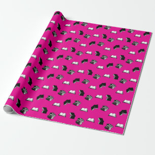 Papier Cadeau Pink Modern Boish Bibliophile Motif de livre