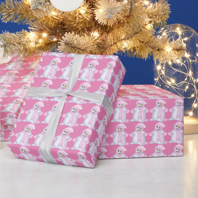 Papier Cadeau Pink Noël bonhomme de neige Papier d'emballage de  (Vacances)