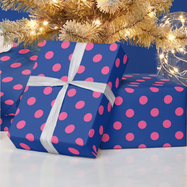 Papier Cadeau Pink On Blue Polka Dots Pattern Design (Créateur téléchargé)