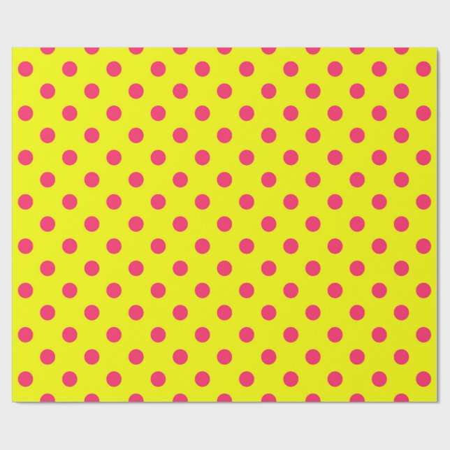 Papier Cadeau Pink On Yellow Polka Dots Pattern Design  (Plat)