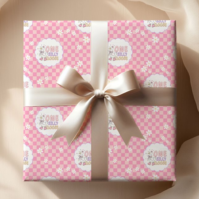 Papier Cadeau Pink One Silly Goose-Girl's First Birthday  (Pink One Silly Goose Wrapping paper. Girl's First Birthday prop)