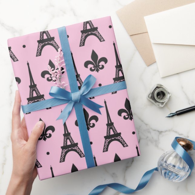 Papier Cadeau Pink Paris motif tour Eiffel enveloppement (Cadeaux)