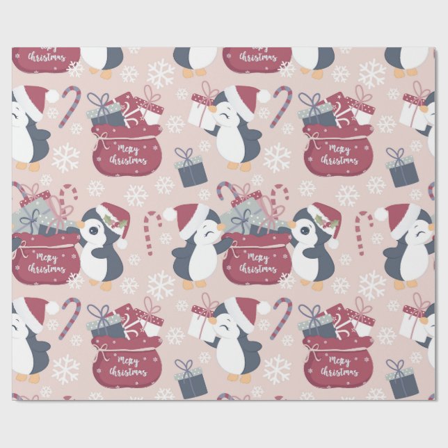 Papier Cadeau Pink Penguins  (Plat)