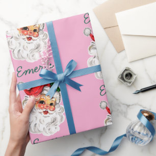 Papier Cadeau Pink Père Noël Visage Personnalisé Nom Noël Person