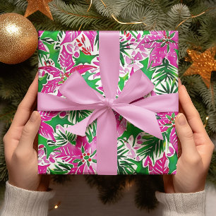 Papier Cadeau Pink Poinsettia moderne Gras Noël