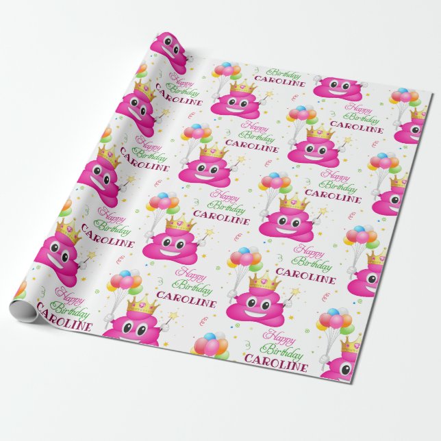 Papier Cadeau Pink Poop Emoji Princesse Anniversaire (Déroulé)