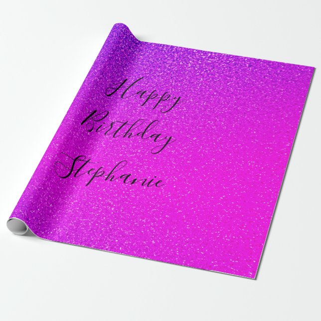 Papier Cadeau Pink Purple Bonne Parties scintillant d'anniversai (Déroulé)