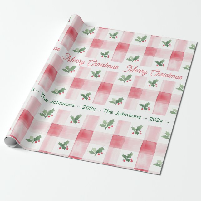 Papier Cadeau Pink Red Green Personalized Retro Christmas (Déroulé)