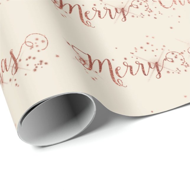 Papier Cadeau Pink Rose Gold Ivory Creamy Joyeux Script de Noël (Coin rond)