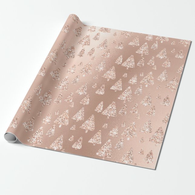 Papier Cadeau Pink Rose Powder Gold Parties scintillant Arbre de (Déroulé)