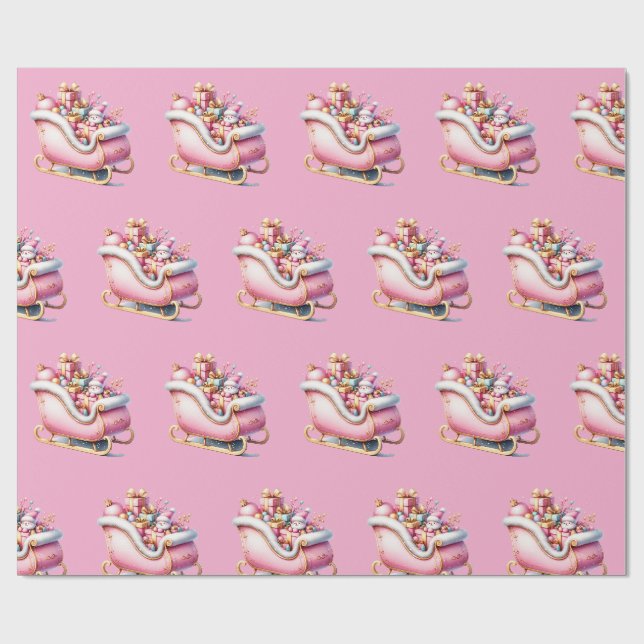 Papier Cadeau Pink Sleigh Christmas Holiday (Plat)