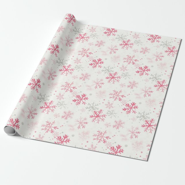 Papier Cadeau Pink Snowflakes Vintage Noël (Déroulé)