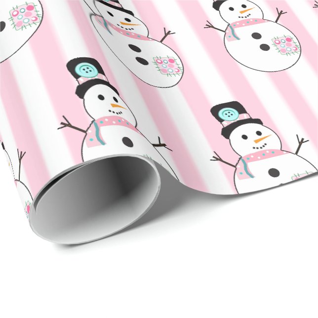 Papier Cadeau Pink Snowman Holiday Cadeau de Noël (Coin rond)