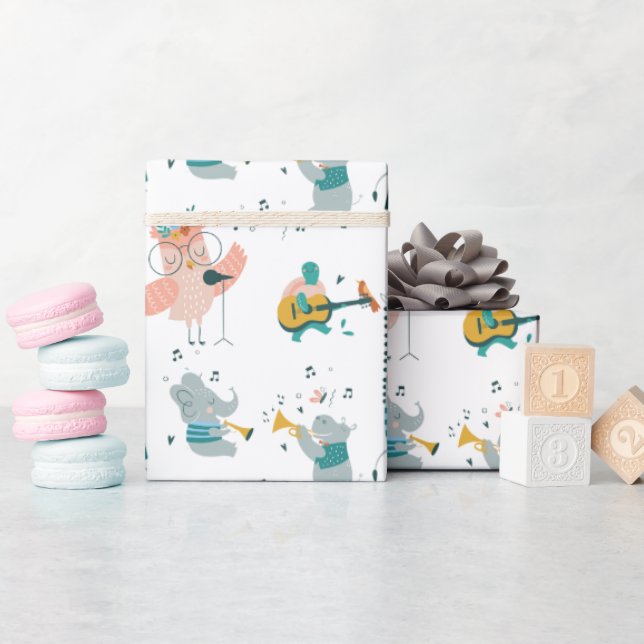 Papier Cadeau Pink Songbird avec Animal Band Anniversaire (Baby Shower)