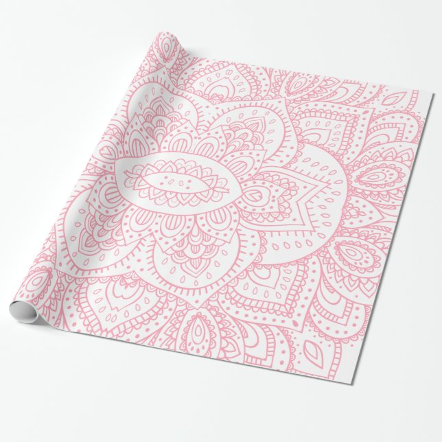 Papier Cadeau Pink Sur Mandala Tribal Blanc (Déroulé)