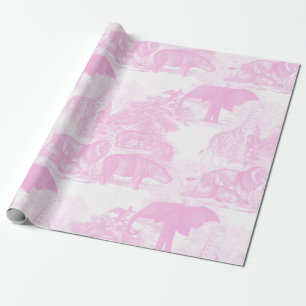 Papier Cadeau Pink Toile Jungle Animaux Safari Chinoiserie