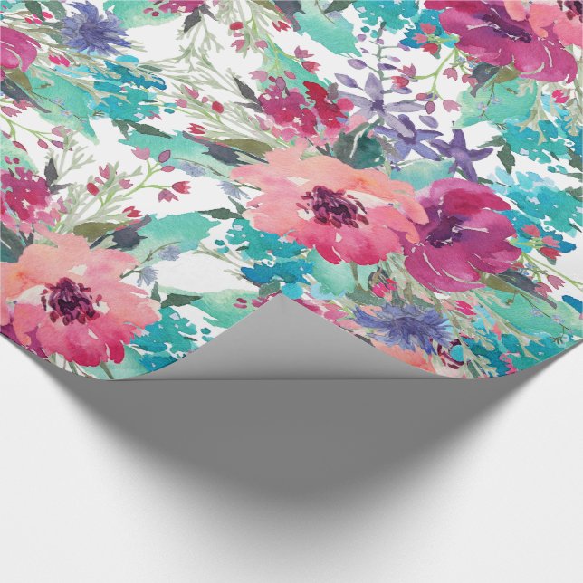 Papier Cadeau Pink violet et bleu aquarelle motif floral (Coin)