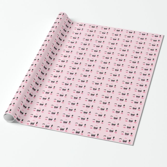Papier Cadeau Pink Winking Kawaii envelopper cadeau visage (Déroulé)