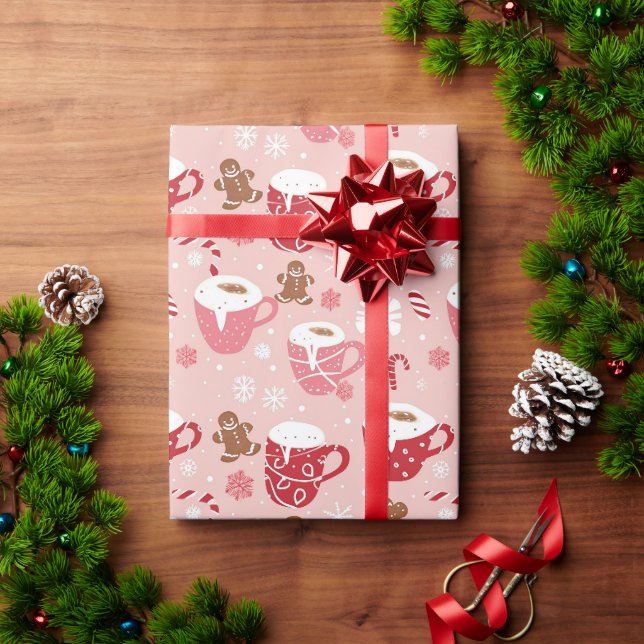 Papier Cadeau Pink Wonderland : Coupes de cacao et Noël (Cadeau de vacances)
