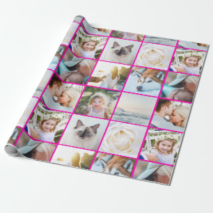 Papier Cadeau Pink Your Photo Custom Grid Collage