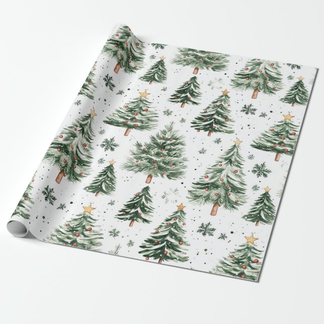 Papier Cadeau Pins de Noël Motif lunaire (Déroulé)