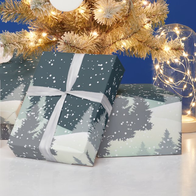 Papier Cadeau Pins d'hiver (Vacances)