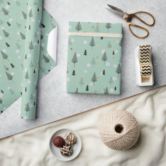 Papier Cadeau Pins d'hiver esquissés scandinaves (Artisanat)