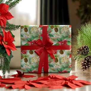 Papier Cadeau Pins Et Pinecones De Poinsettias Noël