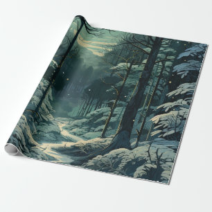 Papier Cadeau Pins neigeux Forêt d'hiver Noël