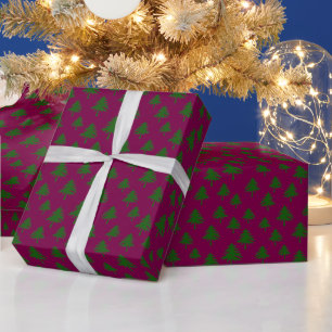 Papier Cadeau Pins Vertes Sur Rouge