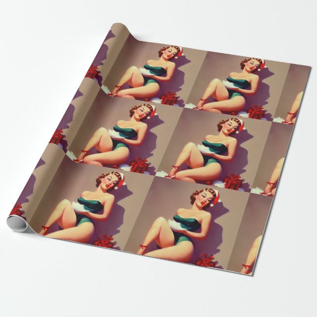 Papier Cadeau Pinup Woman #1 Envelopper le papier (Déroulé)