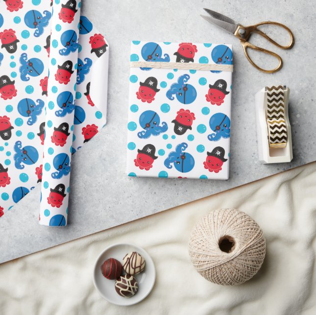 Papier Cadeau Pirate Octopus, Motif de pieuvre, Animaux de mer (Artisanat)