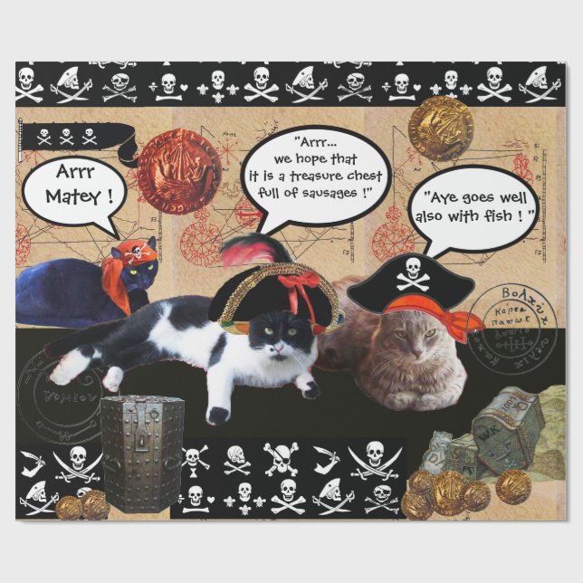 PAPIER CADEAU PIRATES ET PIRATES ANCIENS CARTES DE TRÉSOR (Plat)