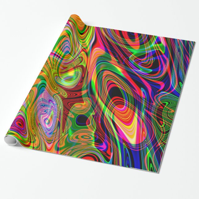 Papier Cadeau Pirouettes abstraites fluorescentes psychédéliques (Déroulé)