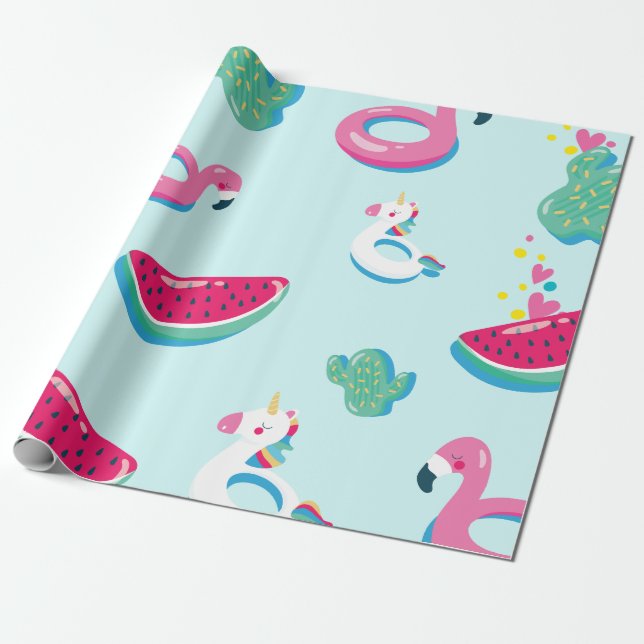 Papier Cadeau Piscine d'été papier d'enveloppement d'anniversair (Déroulé)