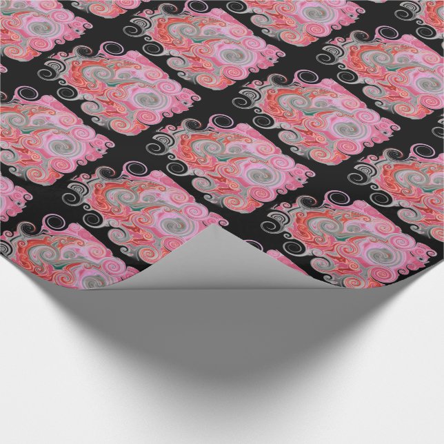 Papier Cadeau Pistes Octopus - Rose - Livre de fin de reliure (Coin)