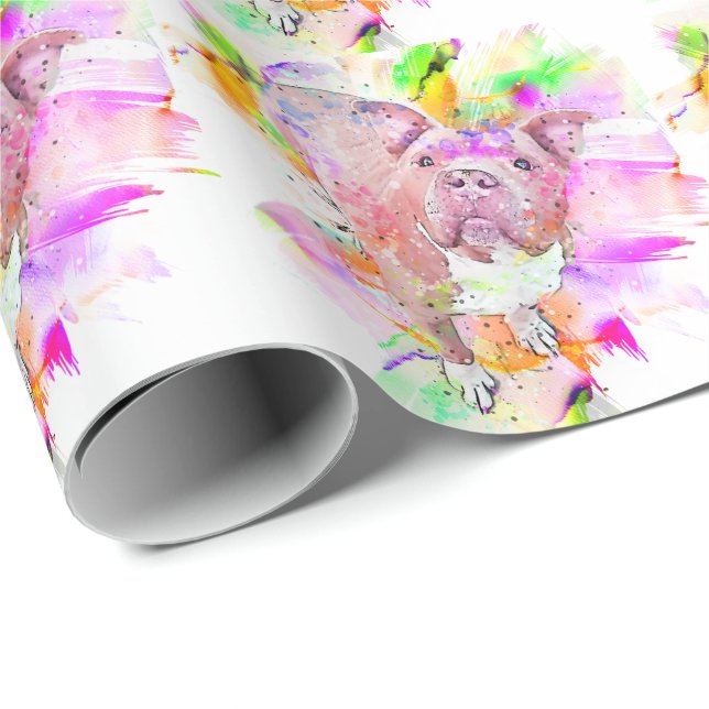 Papier Cadeau Pitbull Chien Aquarelle Art (Coin rond)