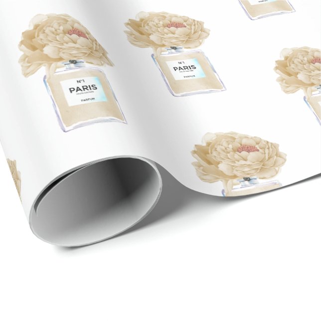 Papier Cadeau Pivoines de Champagne et Fleurs Florales Parfumées (Coin rond)