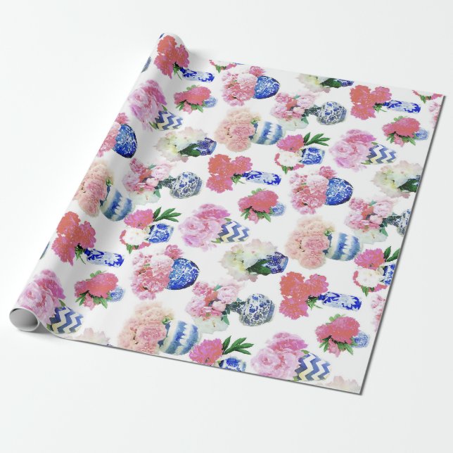 Papier Cadeau Pivoines de pot de gingembre (Déroulé)
