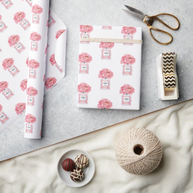 Papier Cadeau Pivoines roses et fleurs parfumées (Artisanat)