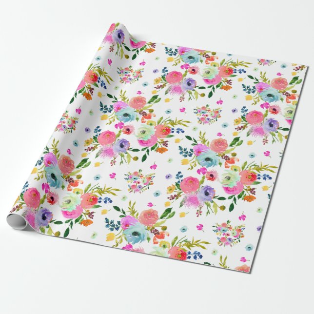 Papier Cadeau PixDezines Aquarelle Ranunculus | DO-IT-YOURSELF A (Déroulé)