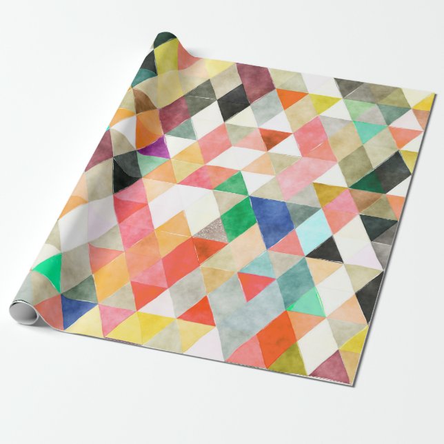 Papier Cadeau PixDezines Boho Aquarelle Triangles/Géométrique (Déroulé)