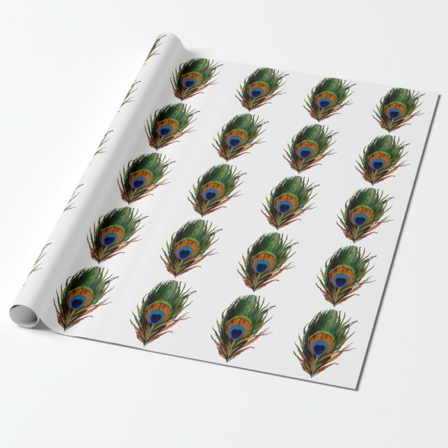 Papier Cadeau PixDezines paon plumes/do-it-yourself arrière - pl (Déroulé)