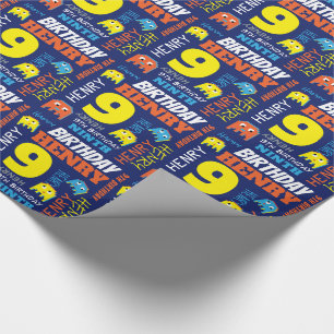 Papier Cadeau Pixel alien de jeu 9e anniversaire brillant person