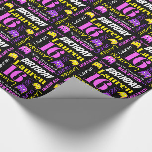 Papier Cadeau Pixel gaming alien 16e anniversaire sur mesure fil