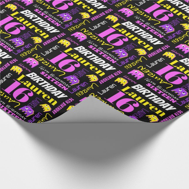 Papier Cadeau Pixel jeu alien 16e anniversaire sur mesure filles (Coin)