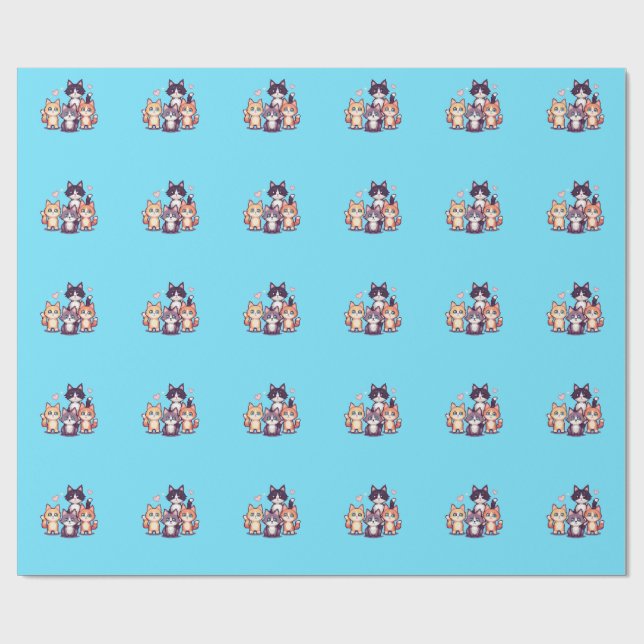 Papier Cadeau Pixelated Colorful Kitties (Plat)