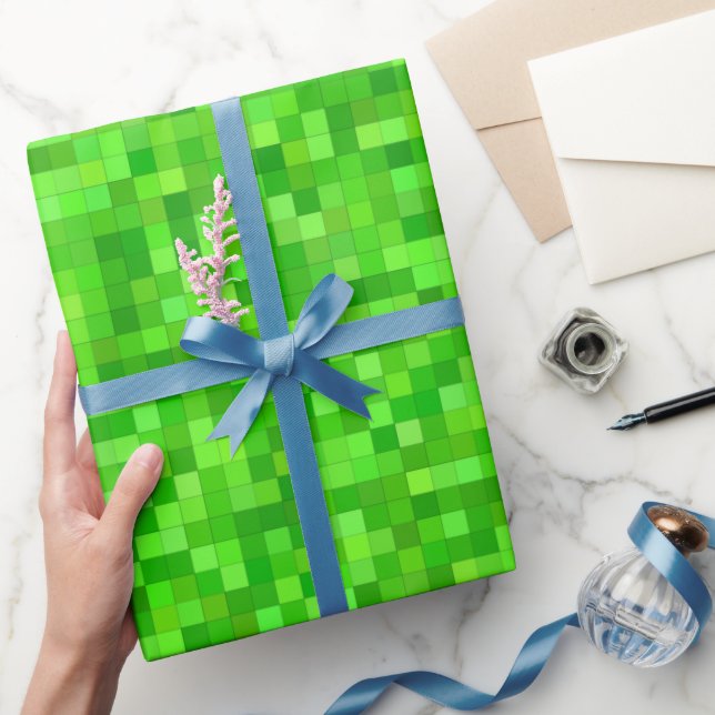 Papier Cadeau Pixels verts fête d'anniversaire (Cadeaux)