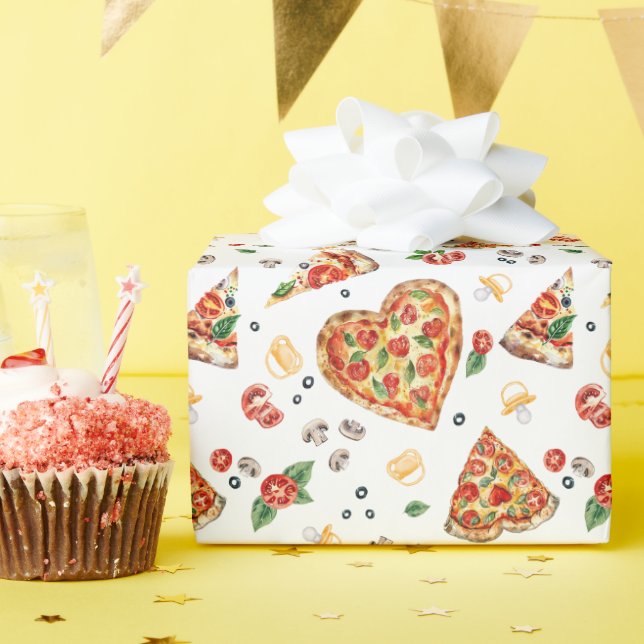 Papier Cadeau Pizza et Baby shower de Pacifier tranché pour bébé (Fête d'anniversaire)
